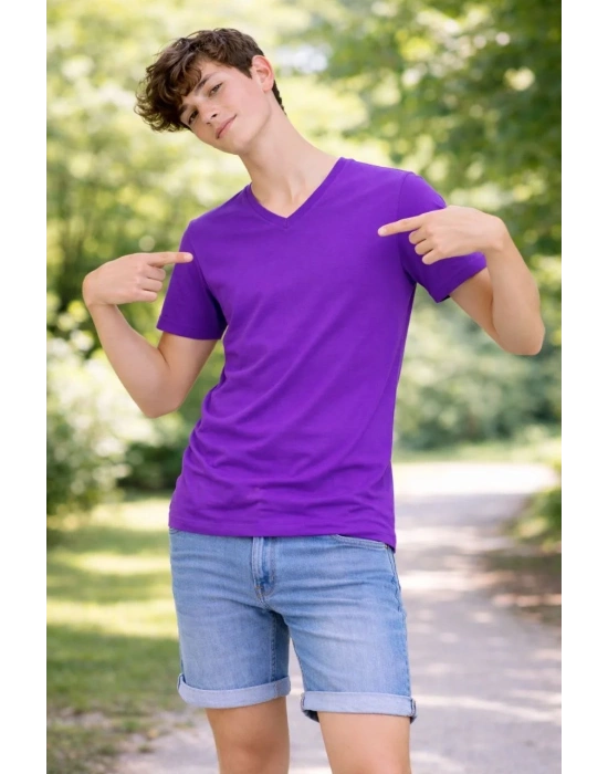 Genç Erkek Çocuk V Yaka Tişört Model - Mor