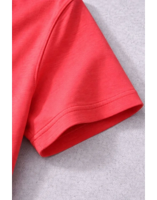 Genç Erkek Çocuk V Yaka Tişört Model - Nar Çiçeği