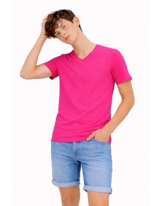 Genç Erkek Çocuk V Yaka Tişört Model - Pembe