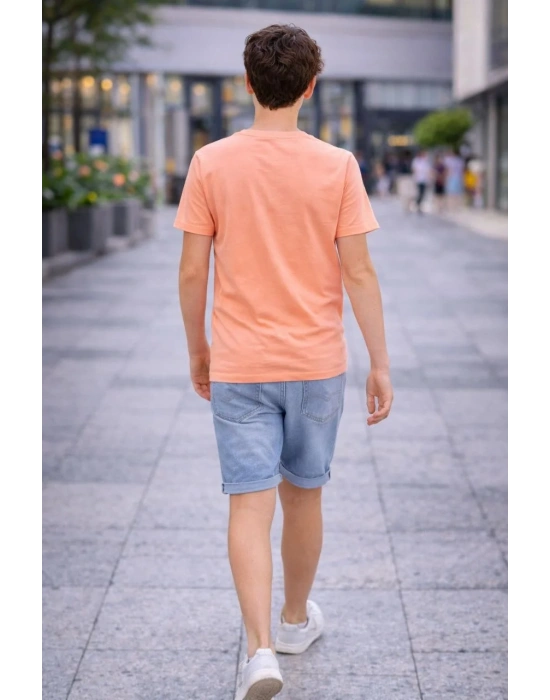 Genç Erkek Çocuk V Yaka Tişört Model - Toz Pembe