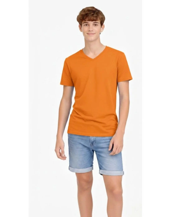 Genç Erkek Çocuk V Yaka Tişört Model - Turuncu