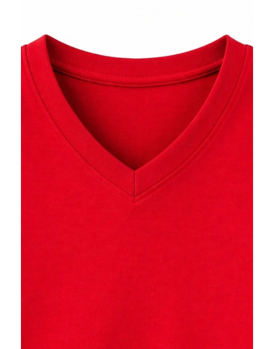 Genç Kız Çocuk V Yaka Tişört Model - Kırmızı