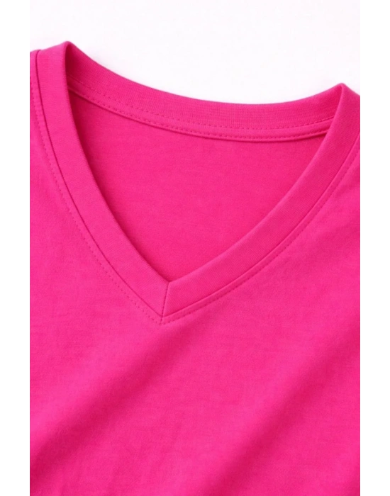 Genç Kız Çocuk V Yaka Tişört Model - Pembe