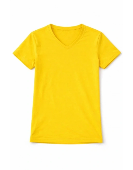 Genç Kız Çocuk V Yaka Tişört Model - Sarı