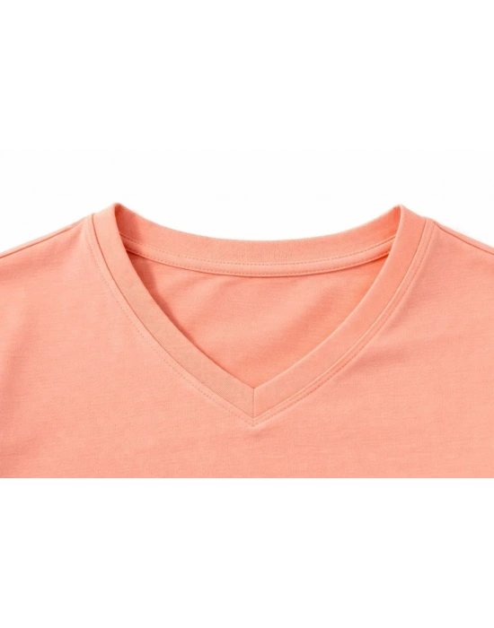 Genç Kız Çocuk V Yaka Tişört Model - Toz Pembe