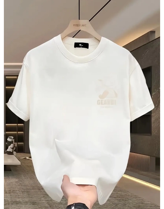 Geniş Kesim Pamuklu Tişört - GANDHI The Project Baskılı Beyaz Kesim Kısa Kollu - Beyaz