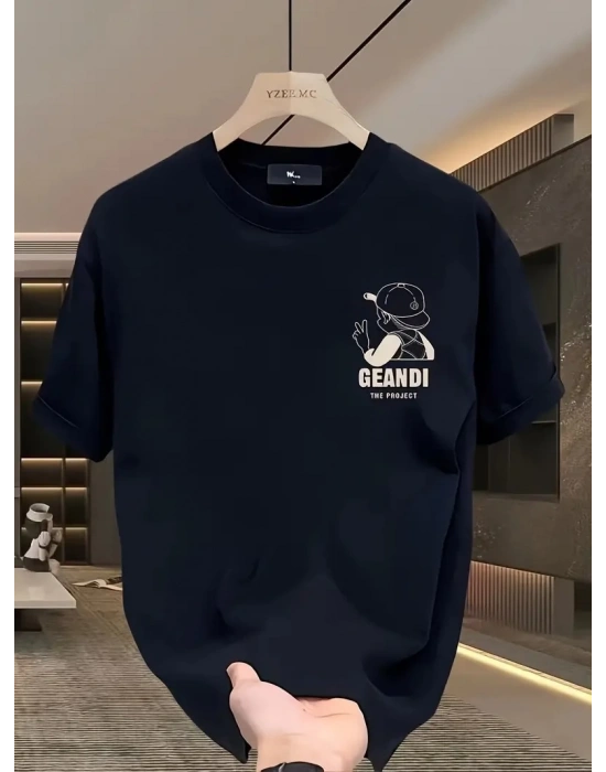 Geniş Kesim Pamuklu Tişört - GANDHI The Project Baskılı Siyah Kesim Kısa Kollu - Siyah