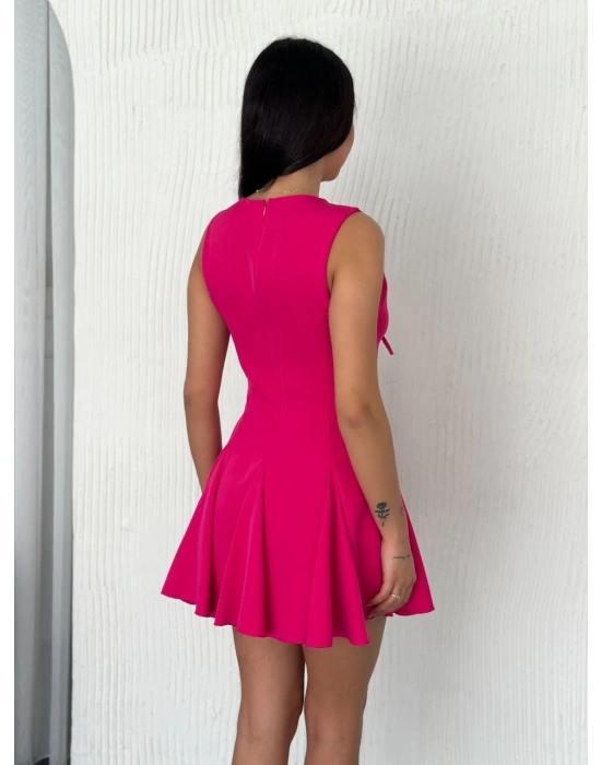 Göğüs Bağlamalı Kolsuz Mini Boy Elbise - Pembe