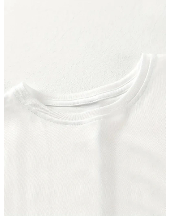 Kadın T-Shirt Kısa Kollu, bisiklet Yaka, Eğlenceli Karikatür Ayı ve Umrumda Değil Baskı - Beyaz