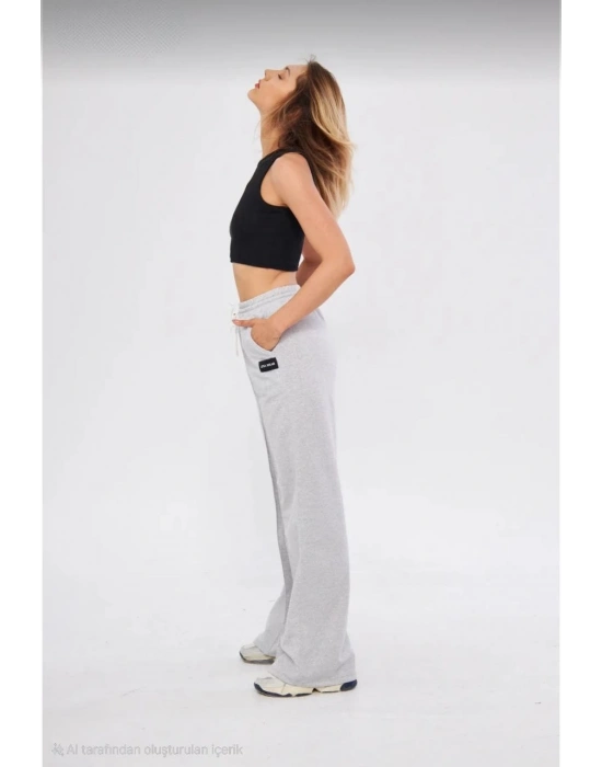 İki iplik Bol Paça Eşofman Pantalon - Gri