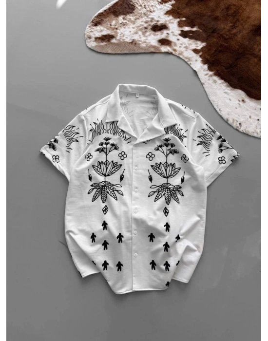 İki İplik Baskılı Gömlek - Beyaz