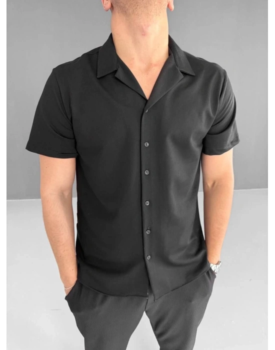 Erkek İki İplik Kumaş Gömlek - Siyah