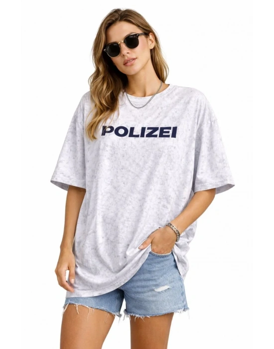 Kadın Asit Yıkamalı Oversize Tişört ön ve Arkası Baskılı %100 Pamuk Street Style T-Shirt - Beyaz