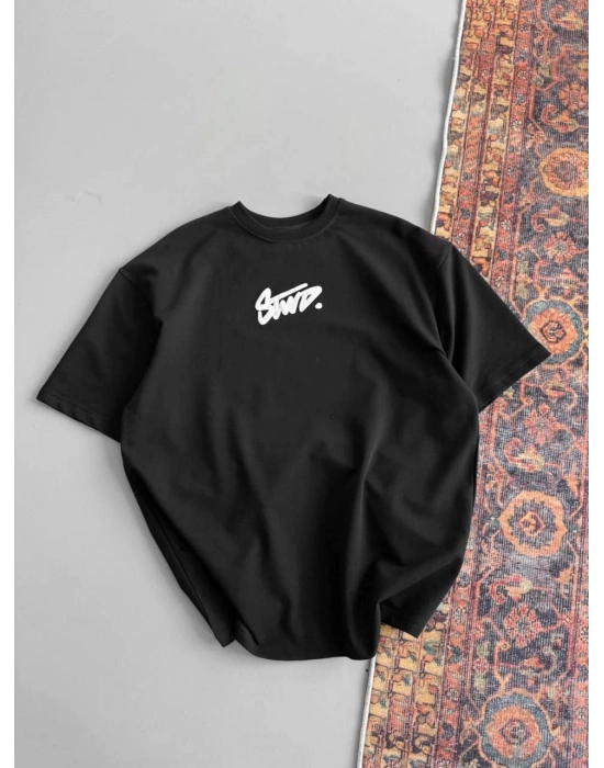 Kadın Baskılı Oversize T-shirt - Siyah