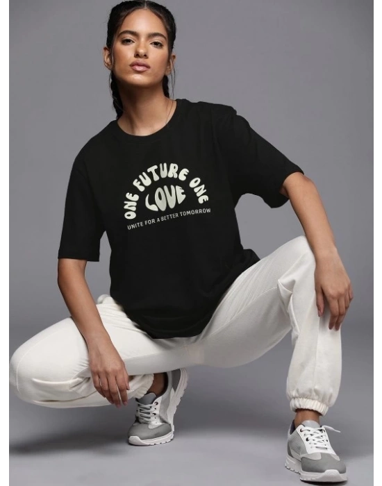 Kadın Baskılı Oversize T-shirt - Siyah