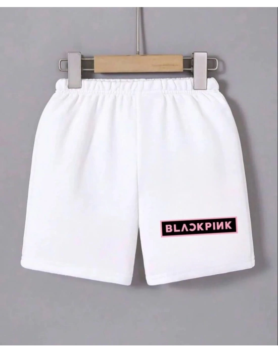 Kadın Beli Lastikli Baskılı Mini Şort - Beyaz