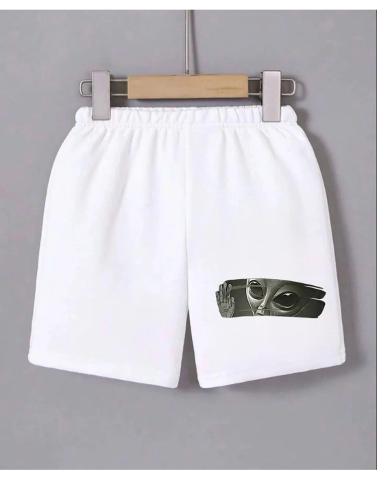 Kadın Beli Lastikli Baskılı Mini Şort - Beyaz