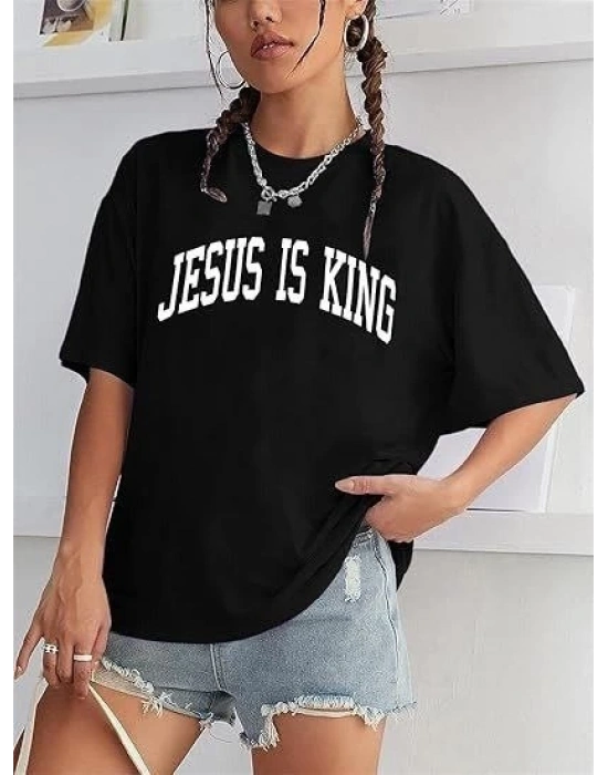 Kadın Bisiklet Yaka Kısa Kol Baskılı T-shirt - Siyah