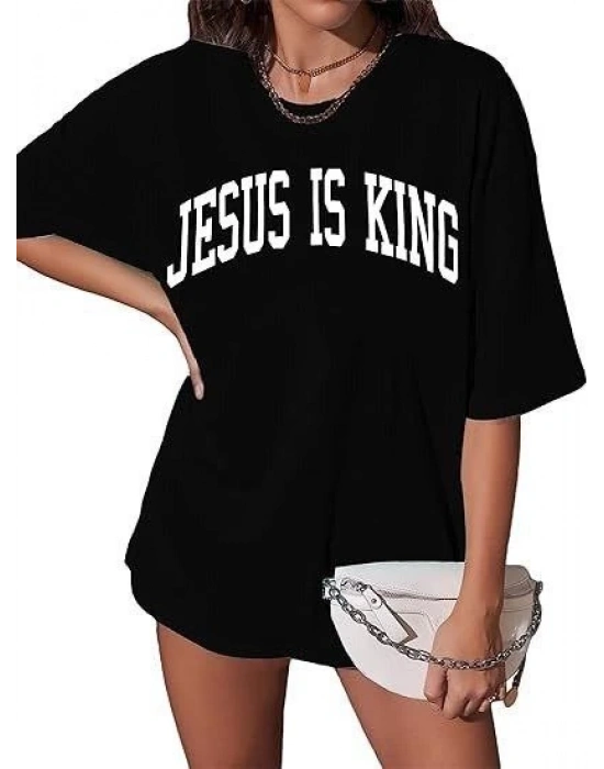 Kadın Bisiklet Yaka Kısa Kol Baskılı T-shirt - Siyah