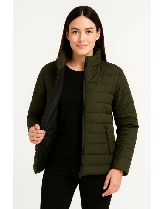 Kadın Bomber Mont Ceket – Su İtici Kumaş, Kapitone Astarlı, Fermuarlı, Kışlık - Haki