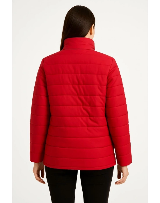 Kadın Bomber Mont Ceket – Su İtici Kumaş, Kapitone Astarlı, Fermuarlı, Kışlık - Kırmızı
