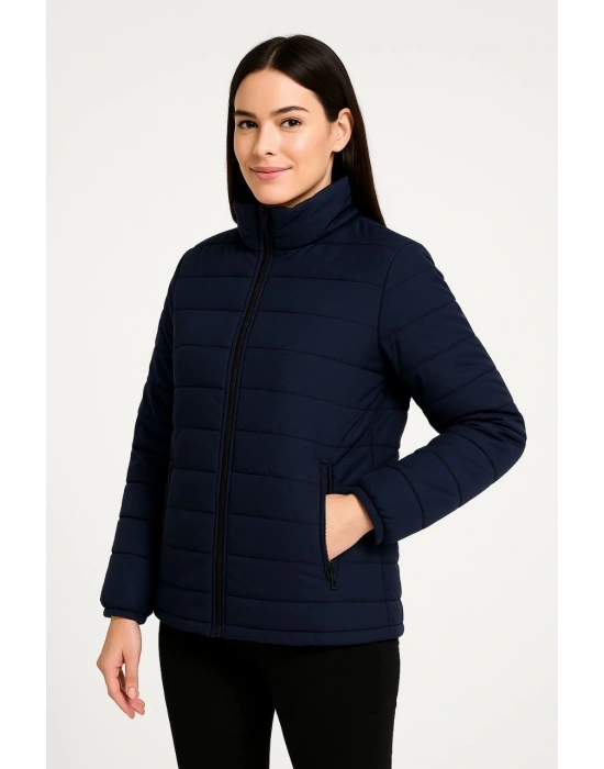 Kadın Bomber Mont Ceket – Su İtici Kumaş, Kapitone Astarlı, Fermuarlı, Kışlık - Lacivert