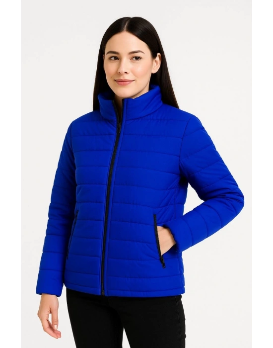 Kadın Bomber Mont Ceket – Su İtici Kumaş, Kapitone Astarlı, Fermuarlı, Kışlık - Saks Mavisi