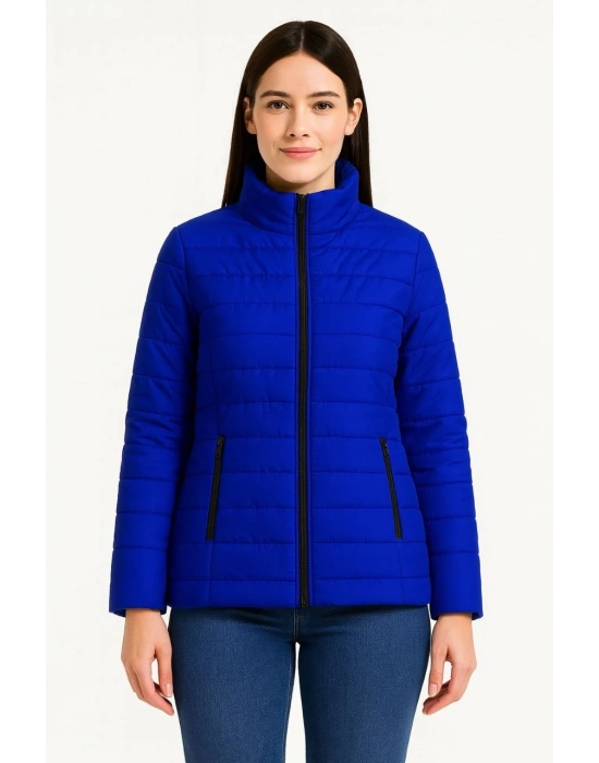 Kadın Bomber Mont Ceket – Su İtici Kumaş, Kapitone Astarlı, Fermuarlı, Kışlık - Saks Mavisi