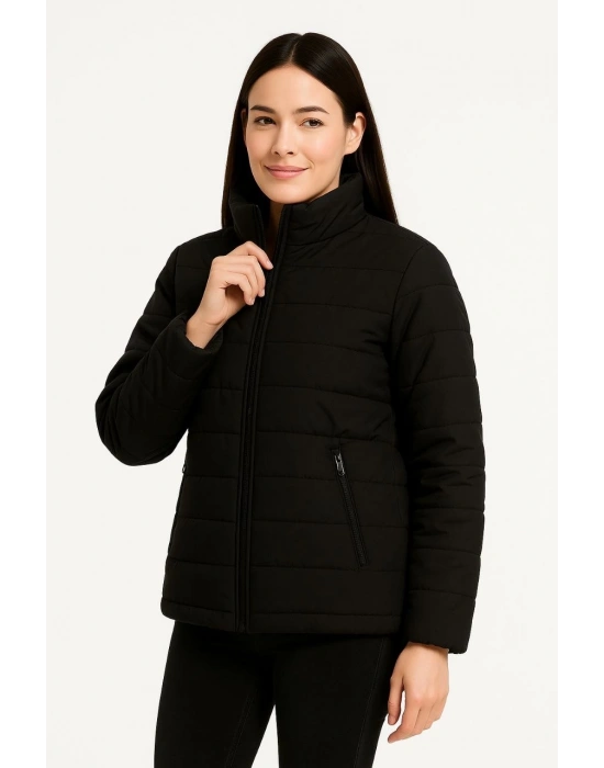 Kadın Bomber Mont Ceket – Su İtici Kumaş, Kapitone Astarlı, Fermuarlı, Kışlık - Siyah