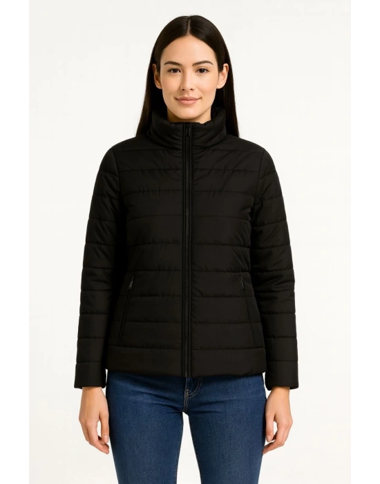 Kadın Bomber Mont Ceket – Su İtici Kumaş, Kapitone Astarlı, Fermuarlı, Kışlık - Siyah