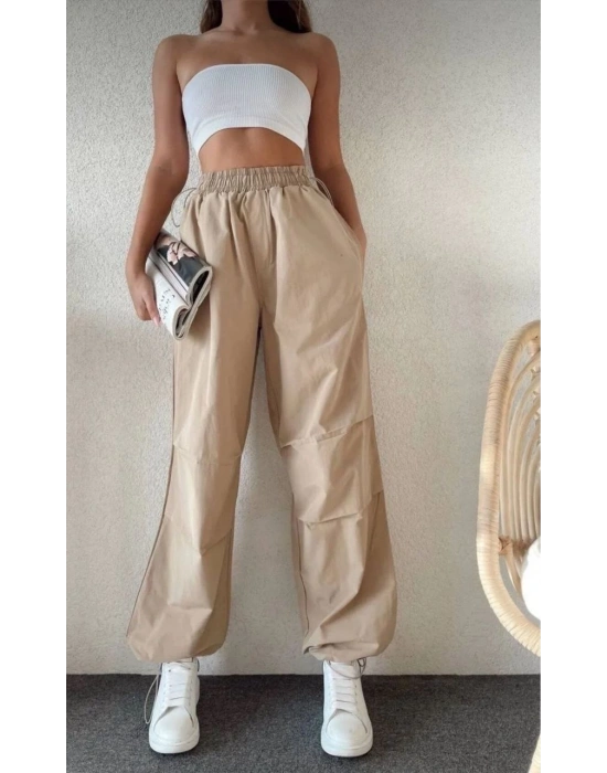 Kadın Cepli Paraşut Pantalon - Bej