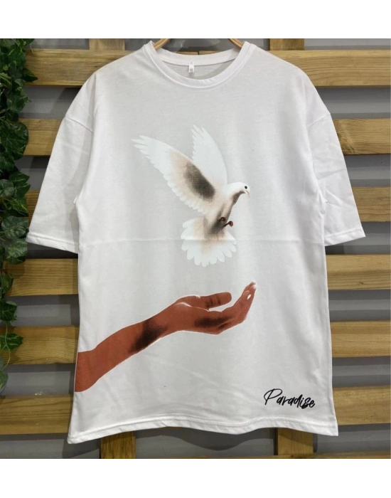 Kadın Dijital Baskılı T-Shirt - Beyaz