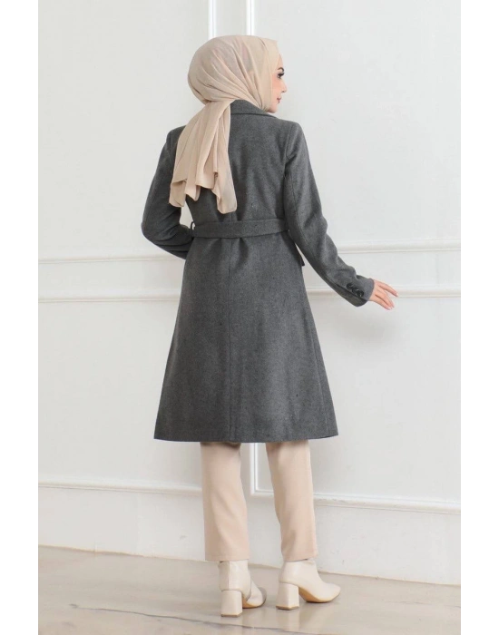 Kadın Düğmeli İçi Astarlı Kaşmir Kaşe Kaban - Bej