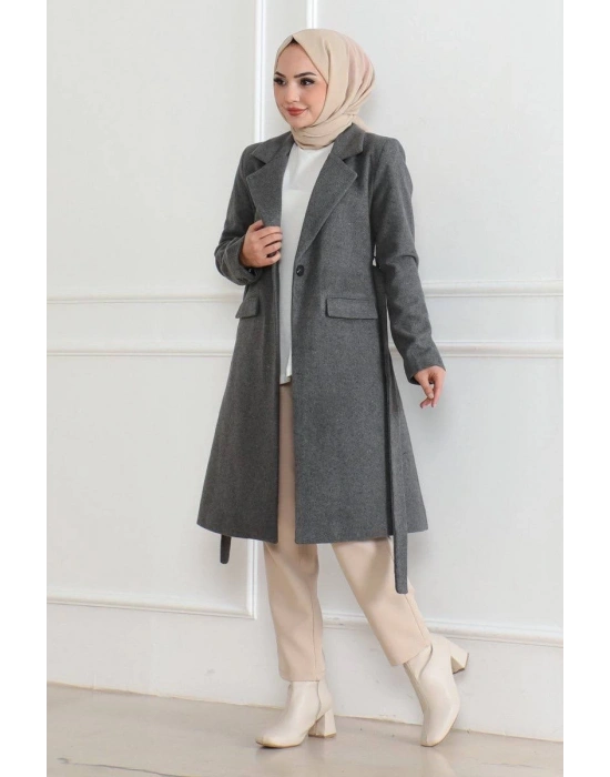 Kadın Düğmeli İçi Astarlı Kaşmir Kaşe Kaban - Bej