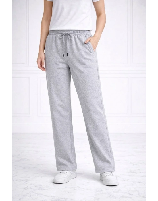 Kadın Düz Paça Beli Lastikli İpli Günlük Spor Eşofman Altı Rahat Fit - Gri