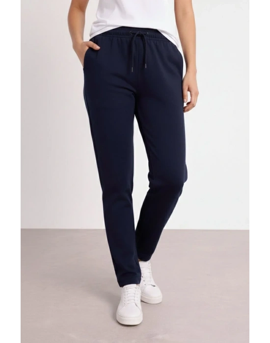 Kadın Düz Paça Beli Lastikli İpli Spor Eşofman Altı Fit - Lacivert