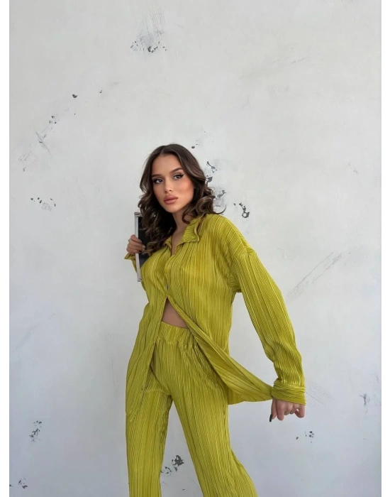 Kadın Gömlek Ve Pantolon Takım - Açık Yeşil