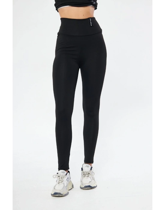 Kadın Yüksek Bel Toparlayicı ve Sıkılaştırıcı Likralı Şardonlu Tayt - Siyah