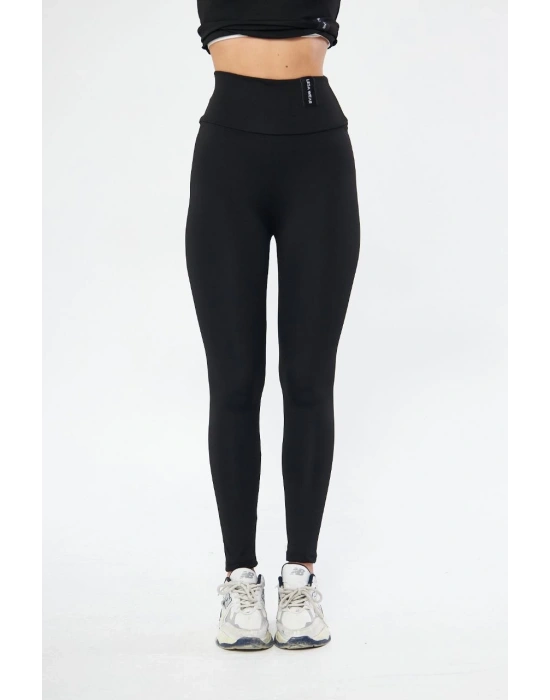 Kadın Yüksek Bel Toparlayicı ve Sıkılaştırıcı Likralı Şardonlu Tayt - Siyah