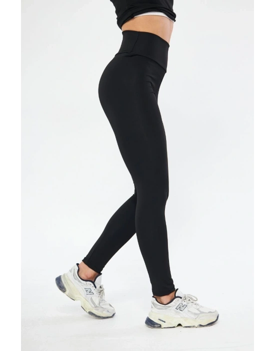 Kadın Yüksek Bel Toparlayicı ve Sıkılaştırıcı Likralı Şardonlu Tayt - Siyah