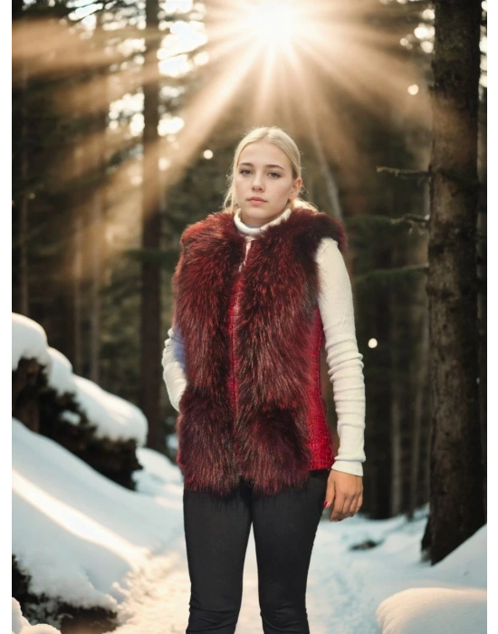 Kadın Kolsuz Fermuarlı Yelek - Kırmızı