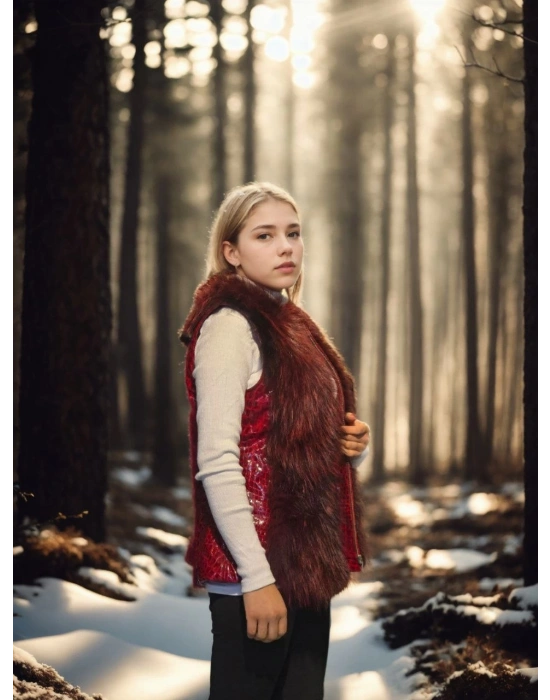 Kadın Kolsuz Fermuarlı Yelek - Kırmızı