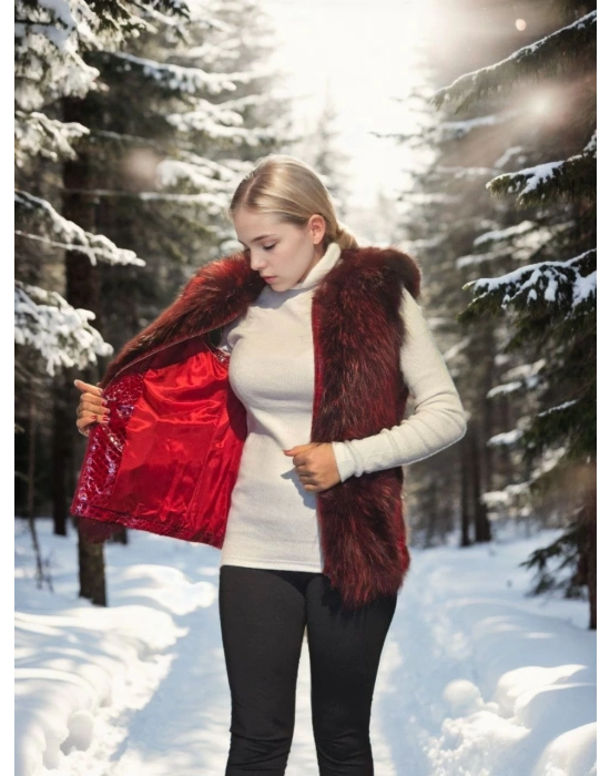 Kadın Kolsuz Fermuarlı Yelek - Kırmızı