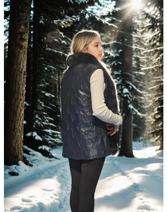 Kadın Kolsuz Fermuarlı Yelek - Lacivert