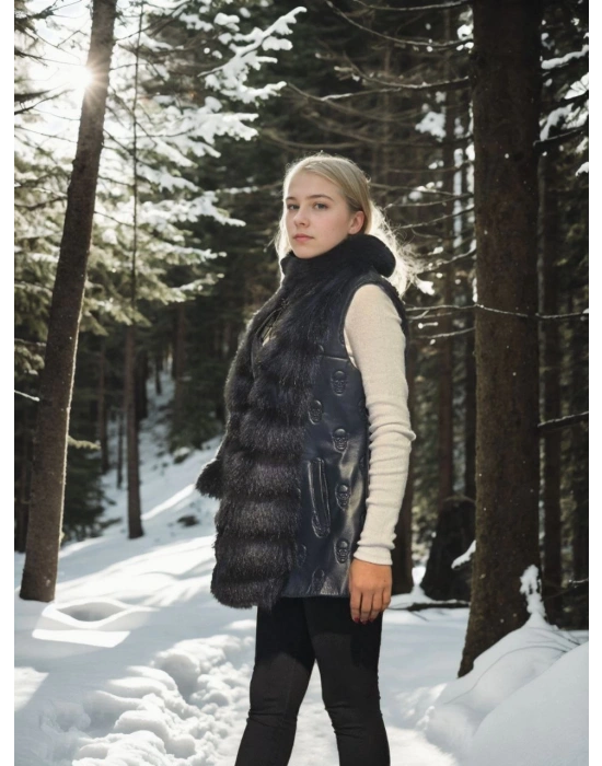 Kadın Kolsuz Fermuarlı Yelek - Lacivert