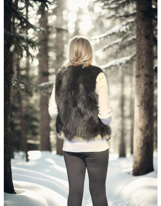 Kadın Kolsuz Fermuarlı Yelek - Siyah