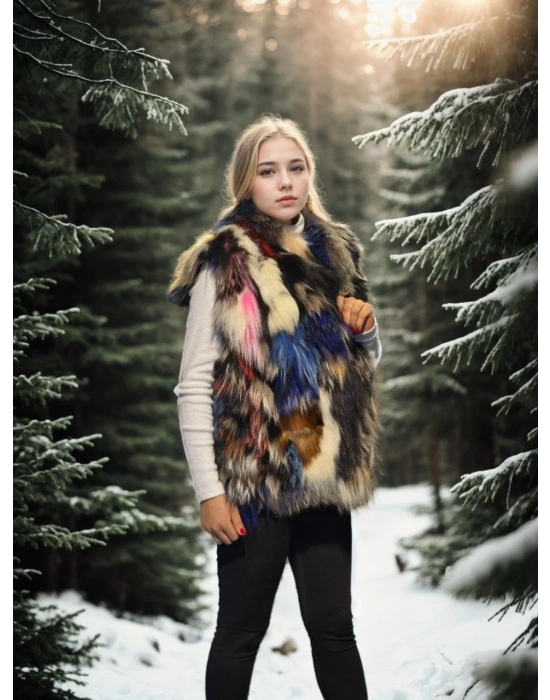 Kadın Kolsuz Hakiki Deri Ceket - Siyah