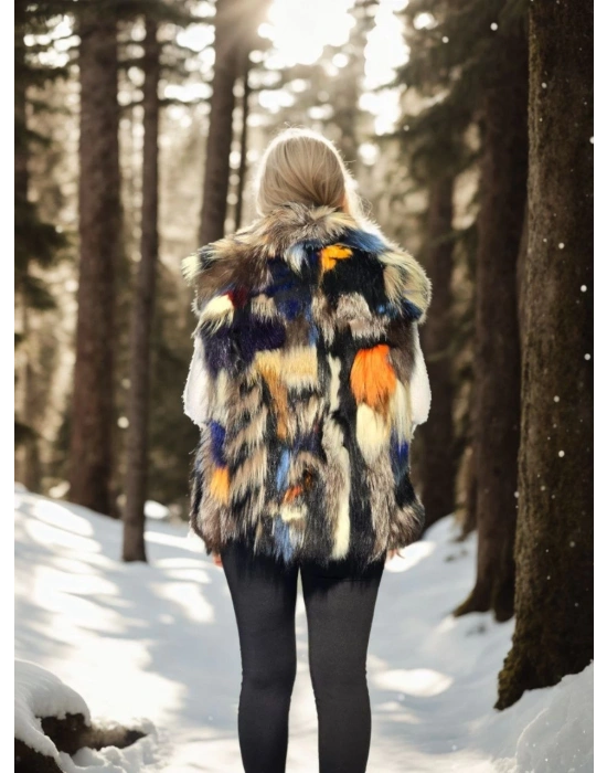 Kadın Kolsuz Hakiki Deri Ceket - Siyah