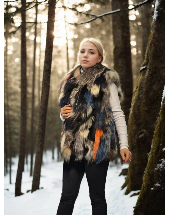 Kadın Kolsuz Hakiki Deri Ceket - Siyah