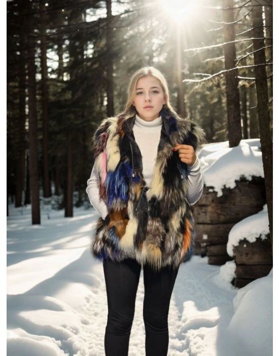 Kadın Kolsuz Hakiki Deri Ceket - Siyah